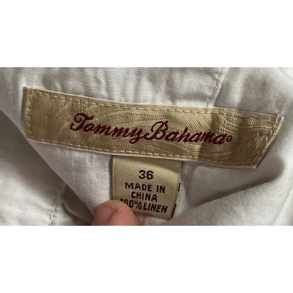 Tommy Bahama Mens 100%‎ Linen Shorts Tan White Striped Flat Front Size 36